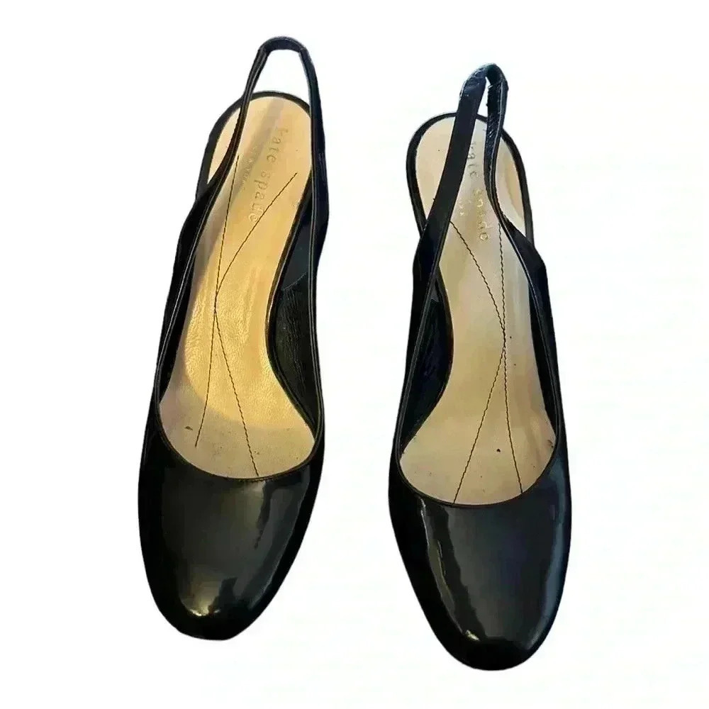 Kate Spade Patent Leather Sling Back Round Tip Heels Sz 6.5 - Picture 2 of 6